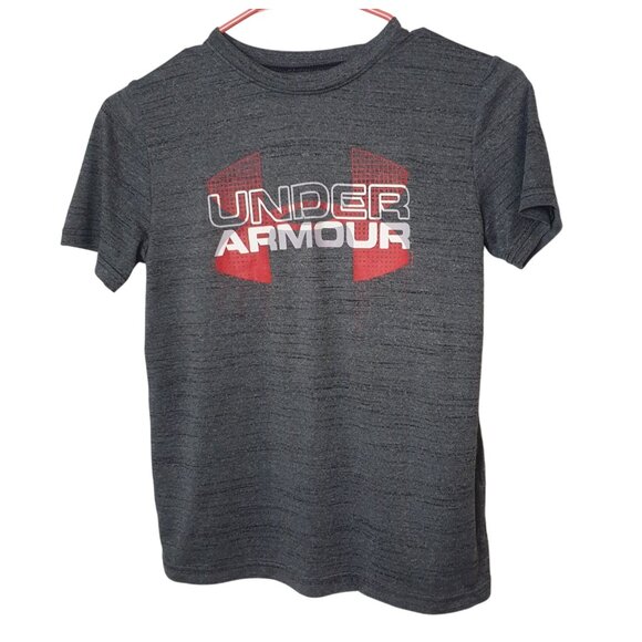 Under Armour Boys Graphic Tee YMD Gray Heathered Loose Fit HeatGear Sporty - Picture 1 of 5